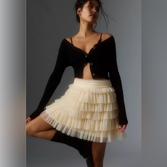 Anthropologie Endless Rose Ruffled Tiered Skirt Medium Mini Balletcore Feminine - Picture 1 of 14
